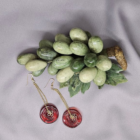 NWOT Red Pressed Glass Earrings, Handmade w/14k Gold Filled Chain - 3 3/4" - Picture 6 of 11